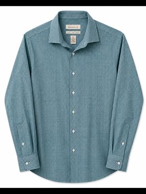 Perry Ellis Teal Micro-Check Dress Shirt Slim Fit 17.5 L/G